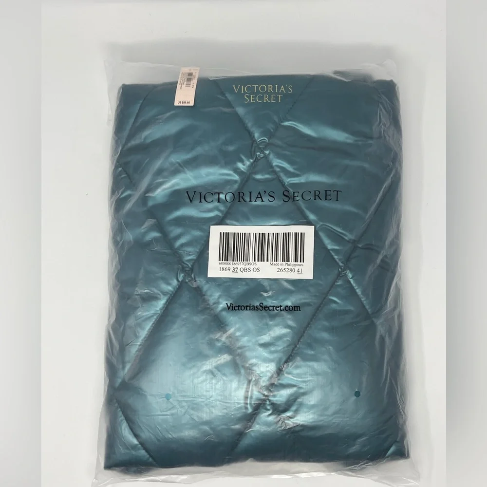 VICTORIA'S SECRET Tota Bag. 2022 Holiday Large Quilted Puffer, Teal NEW
